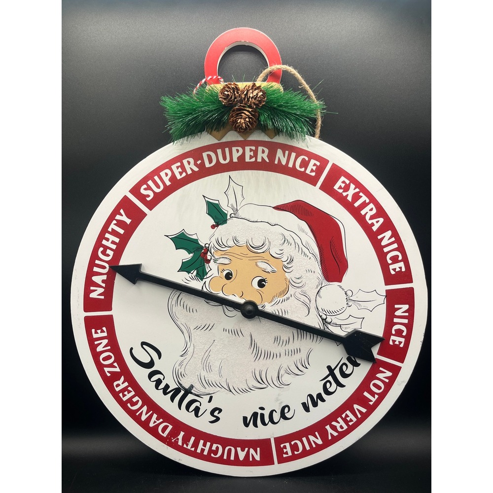 Santa Claus Nice Meter Wooden Wall Hanging Christmas Decor Ornament 16" As Is